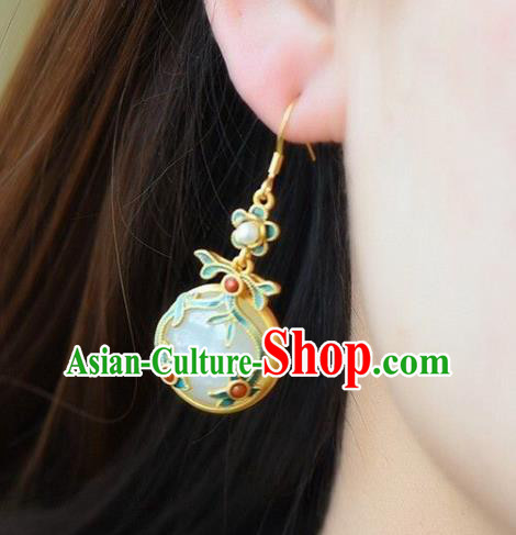 China Traditional White Jade Ear Jewelry Accessories National Cheongsam Blueing Cloud Earrings
