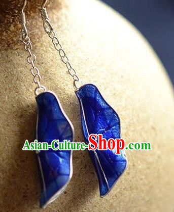 China Traditional Silver Ear Jewelry Accessories National Cheongsam Cloisonne Lotus Leaf Earrings