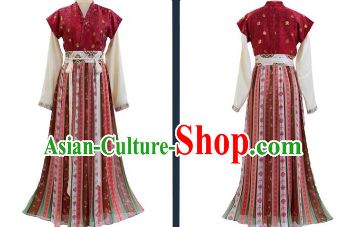 China Traditional Tang Dynasty Royal Princess Hanfu Dress Ancient Palace Beauty Historical Clothing