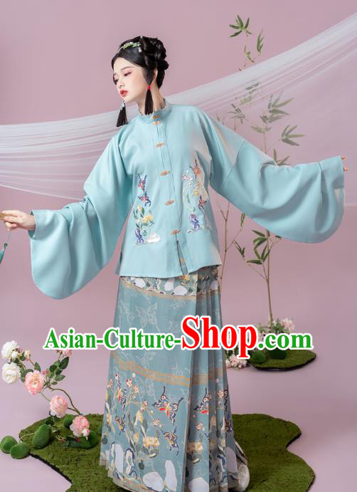 China Ancient Ming Dynasty Young Beauty Historical Hanfu Clothing Complete Set