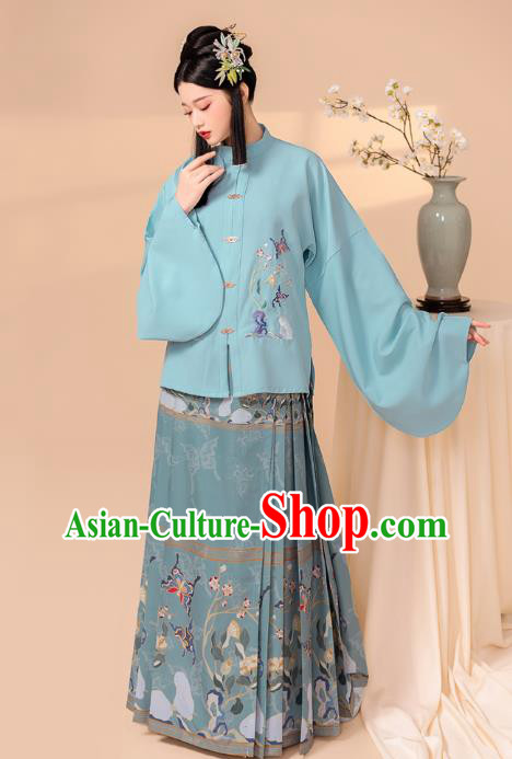 China Ancient Ming Dynasty Young Beauty Historical Hanfu Clothing Complete Set
