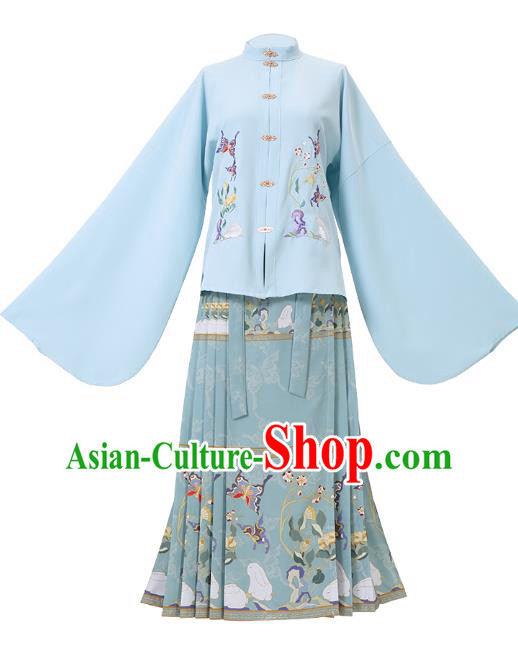 China Ancient Ming Dynasty Young Beauty Historical Hanfu Clothing Complete Set