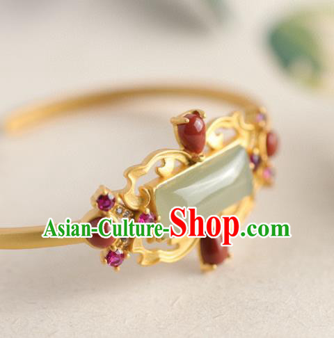 China Handmade Hetian Jade Bracelet Accessories Traditional National Golden Bangle Jewelry