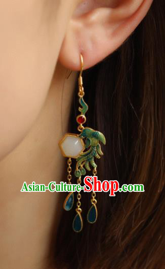 China Traditional Tassel Ear Jewelry Accessories Classical Cheongsam Blueing Phoenix Earrings