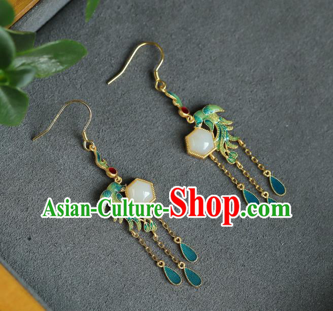 China Traditional Tassel Ear Jewelry Accessories Classical Cheongsam Blueing Phoenix Earrings