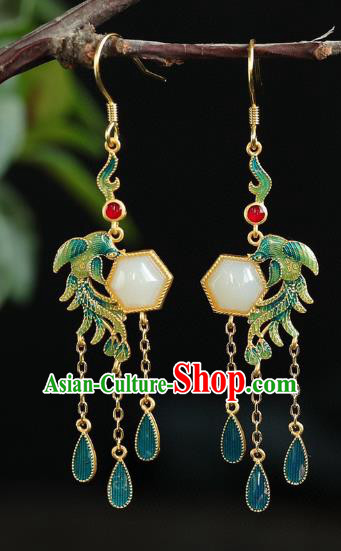 China Traditional Tassel Ear Jewelry Accessories Classical Cheongsam Blueing Phoenix Earrings