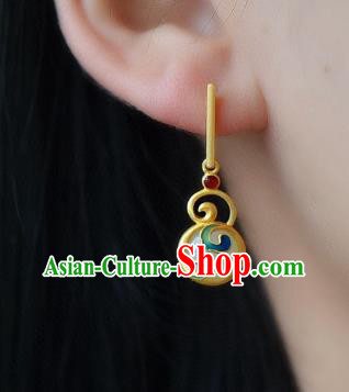 China Traditional Golden Ear Jewelry Accessories Classical Cheongsam Blueing Jade Earrings