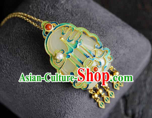 China Handmade Enamel Necklet Pendant Accessories Traditional Cheongsam Jade Necklace Jewelry
