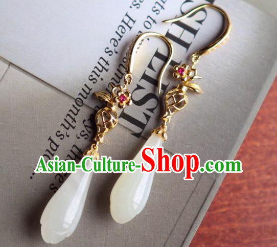 China Traditional Jade Mangnolia Ear Jewelry Accessories Classical Cheongsam Silver Earrings