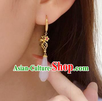China Traditional Jade Mangnolia Ear Jewelry Accessories Classical Cheongsam Silver Earrings