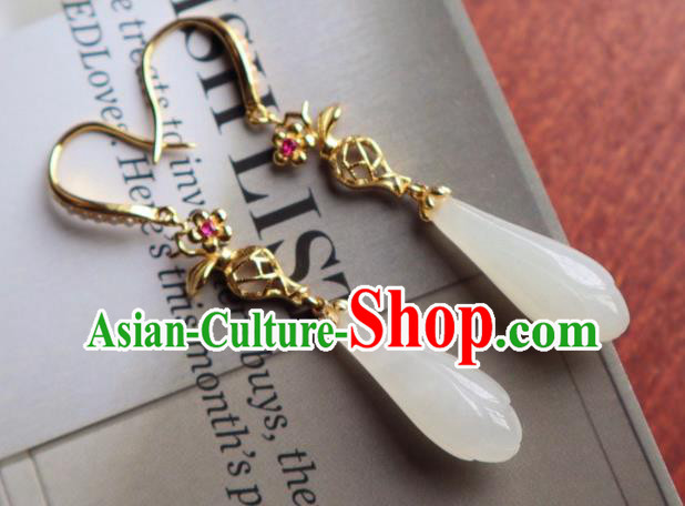 China Traditional Jade Mangnolia Ear Jewelry Accessories Classical Cheongsam Silver Earrings