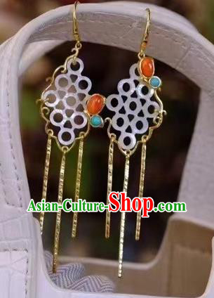 China Traditional Shell Ear Jewelry Accessories Classical Cheongsam Golden Tassel Earrings