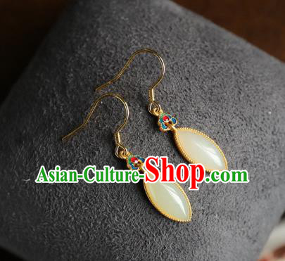 China Traditional Blueing Ear Jewelry Accessories Classical Cheongsam White Jade Earrings