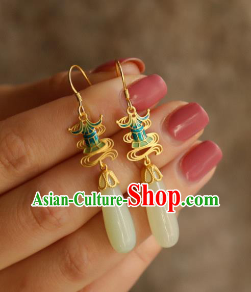 China Traditional Enamel Palace Ear Jewelry Accessories Classical Cheongsam Jade Earrings