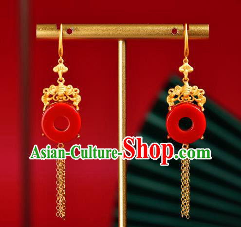 China Traditional Golden Bat Ear Jewelry Accessories Classical Cheongsam Red Agate Earrings