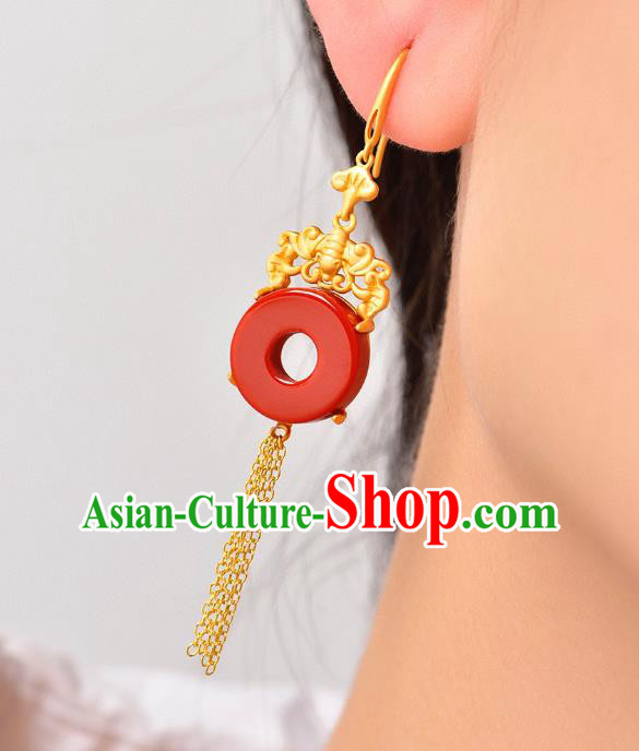 China Traditional Golden Bat Ear Jewelry Accessories Classical Cheongsam Red Agate Earrings