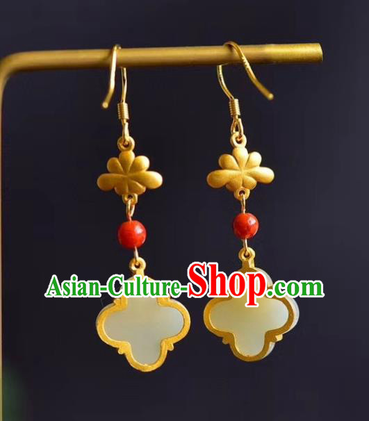 China Traditional Enamel Flower Ear Jewelry Accessories Classical Cheongsam Pearl Jade Earrings