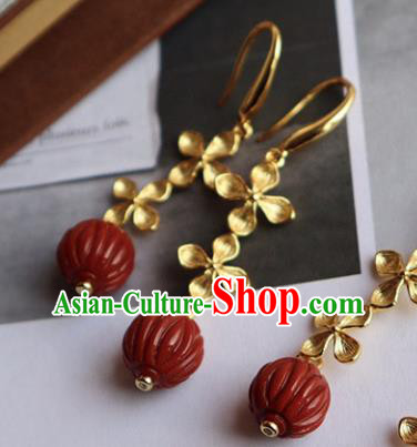 China Traditional Agate Ear Jewelry Accessories Classical Cheongsam Golden Flowers Earrings
