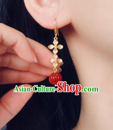 China Traditional Agate Ear Jewelry Accessories Classical Cheongsam Golden Flowers Earrings