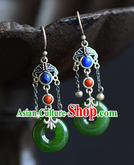 China Traditional Jade Peace Buckle Ear Jewelry Accessories Classical Cheongsam Silver Earrings