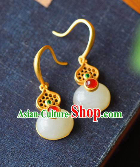 China Traditional Ear Jewelry Accessories Classical Cheongsam Jade Gourd Earrings