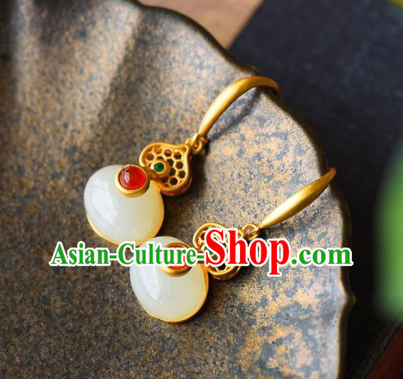 China Traditional Ear Jewelry Accessories Classical Cheongsam Jade Gourd Earrings