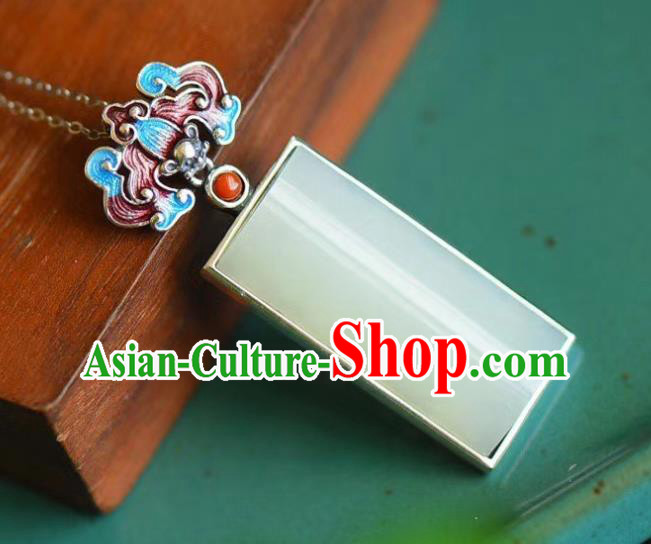 China Handmade Blueing Bat Necklet Pendant Accessories Traditional Cheongsam Jade Necklace Jewelry