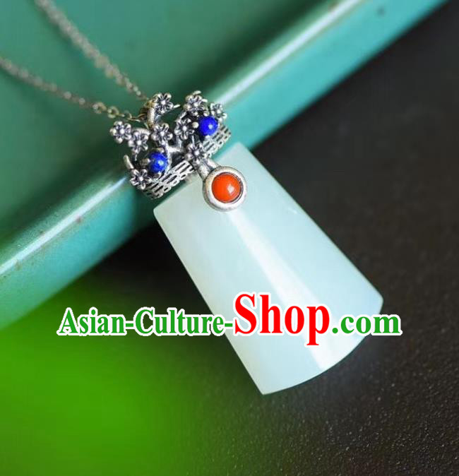 China Traditional Cheongsam Jade Necklace Jewelry Handmade Silver Plum Necklet Pendant Accessories