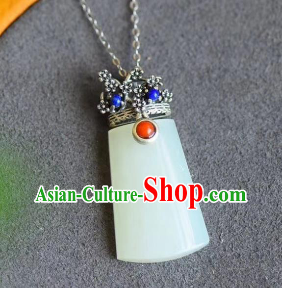 China Traditional Cheongsam Jade Necklace Jewelry Handmade Silver Plum Necklet Pendant Accessories
