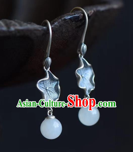 China Traditional Silver Lotus Leaf Ear Jewelry Accessories Classical Cheongsam Earrings