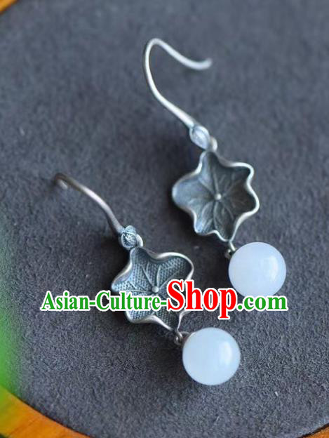 China Traditional Silver Lotus Leaf Ear Jewelry Accessories Classical Cheongsam Earrings