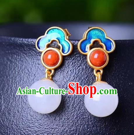 China Traditional Agate Ear Jewelry Accessories Classical Cheongsam Blueing Cloud Earrings