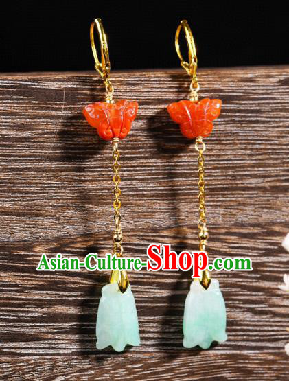 China Traditional Jade Cicada Ear Jewelry Accessories Classical Cheongsam Agate Butterfly Earrings