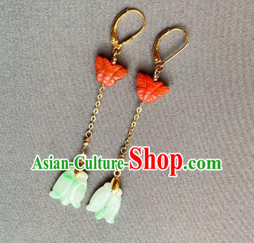 China Traditional Jade Cicada Ear Jewelry Accessories Classical Cheongsam Agate Butterfly Earrings