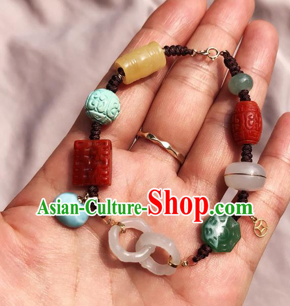 China Handmade Jade Agate Bracelet Accessories Traditional National Gems Bangle Jewelry