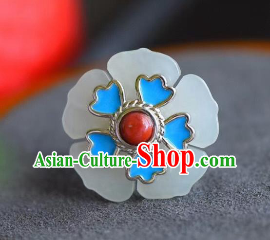 Chinese National Wedding Jade Plum Ring Handmade Jewelry Accessories Classical Blueing Silver Circlet