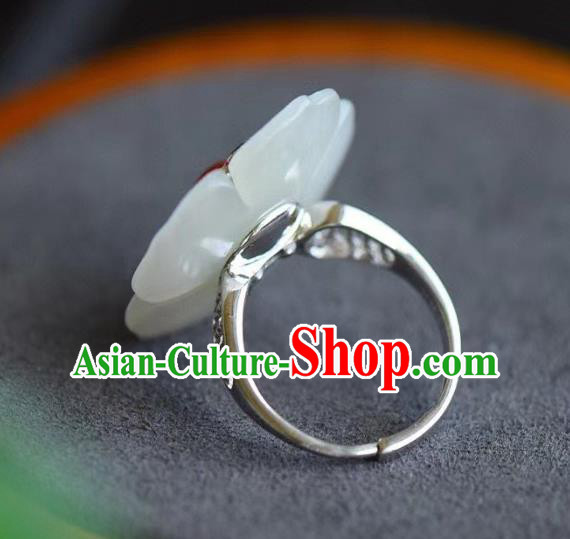 Chinese National Wedding Jade Plum Ring Handmade Jewelry Accessories Classical Blueing Silver Circlet