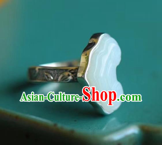 Chinese National Silver Carving Ring Handmade Jewelry Accessories Classical Jade Cloud Circlet
