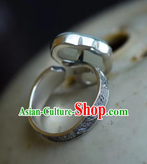 Chinese National Silver Carving Ring Handmade Jewelry Accessories Classical Jade Cloud Circlet