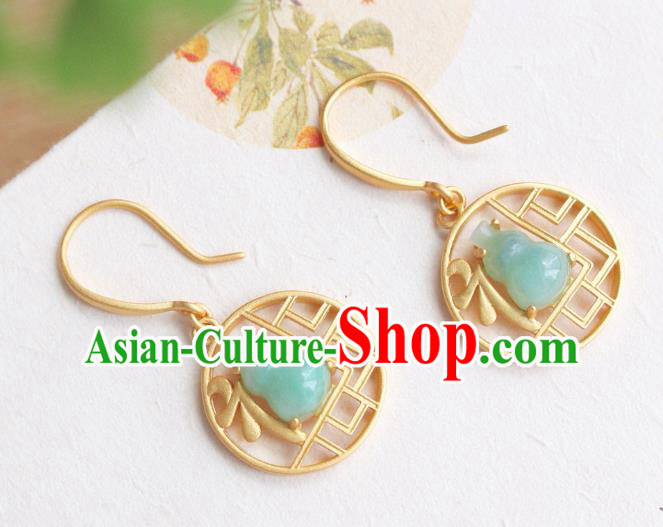 China Traditional Jade Gourd Ear Jewelry Accessories Classical Cheongsam Golden Earrings