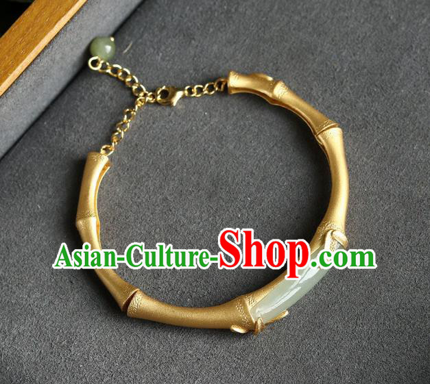 China Handmade Golden Bamboo Bracelet Accessories Traditional National Jade Bangle Jewelry