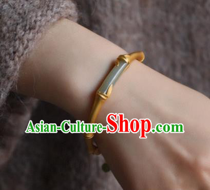 China Handmade Golden Bamboo Bracelet Accessories Traditional National Jade Bangle Jewelry
