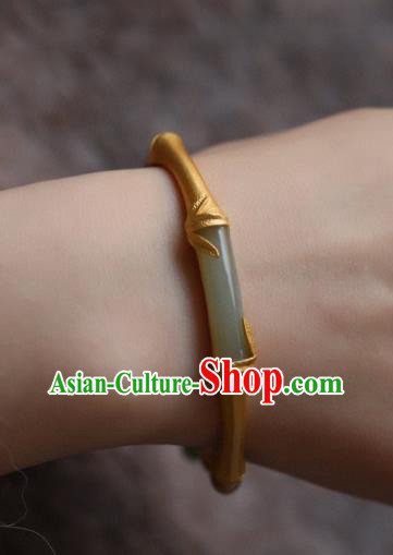 China Handmade Golden Bamboo Bracelet Accessories Traditional National Jade Bangle Jewelry