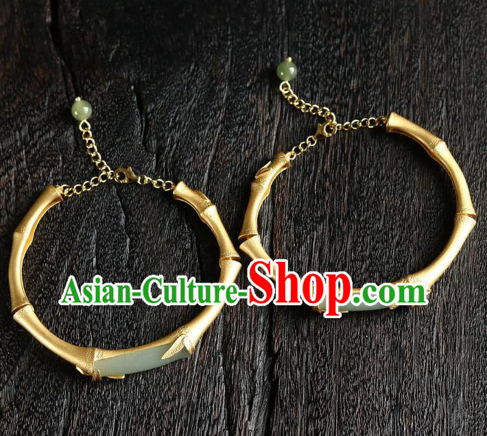 China Handmade Golden Bamboo Bracelet Accessories Traditional National Jade Bangle Jewelry