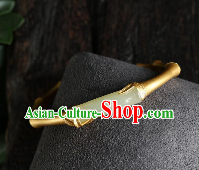 China Handmade Golden Bamboo Bracelet Accessories Traditional National Jade Bangle Jewelry
