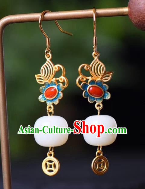 China Traditional Blueing Agate Ear Jewelry Accessories Classical Cheongsam White Jade Earrings