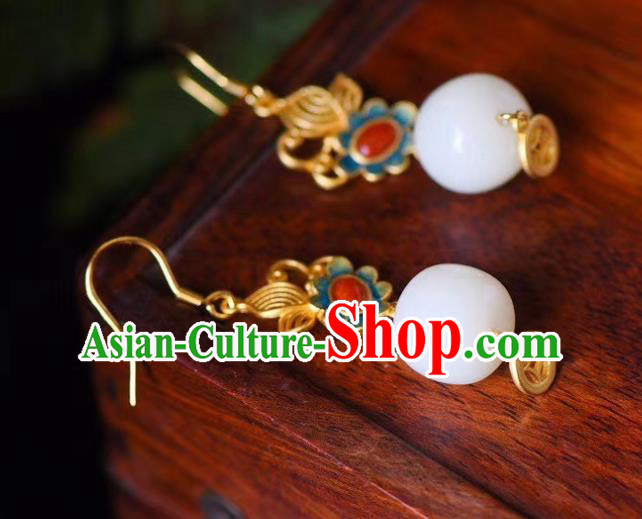 China Traditional Blueing Agate Ear Jewelry Accessories Classical Cheongsam White Jade Earrings