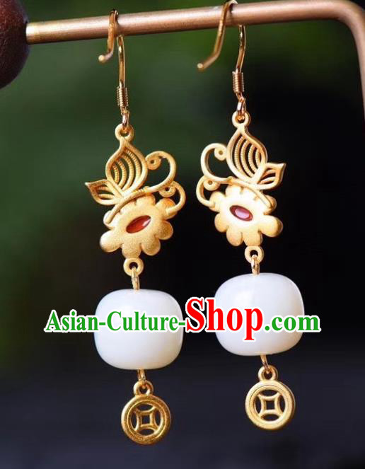 China Traditional Blueing Agate Ear Jewelry Accessories Classical Cheongsam White Jade Earrings