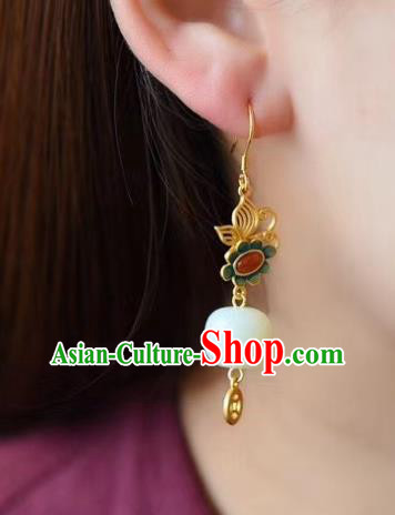 China Traditional Blueing Agate Ear Jewelry Accessories Classical Cheongsam White Jade Earrings