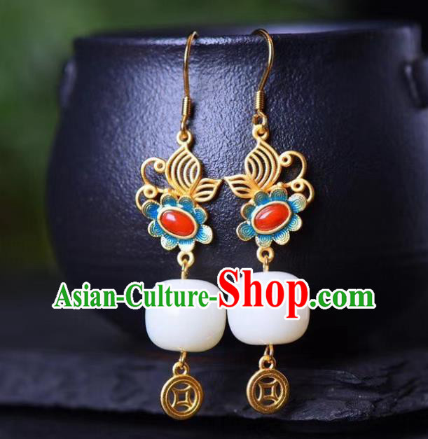 China Traditional Blueing Agate Ear Jewelry Accessories Classical Cheongsam White Jade Earrings
